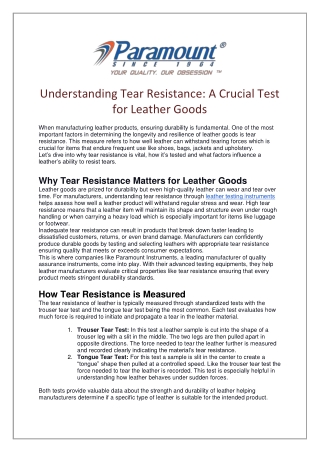 Understanding Tear Resistance A Crucial Test for Leather Goods