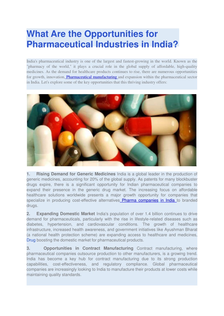 what are the opportunities for pharmaceutical