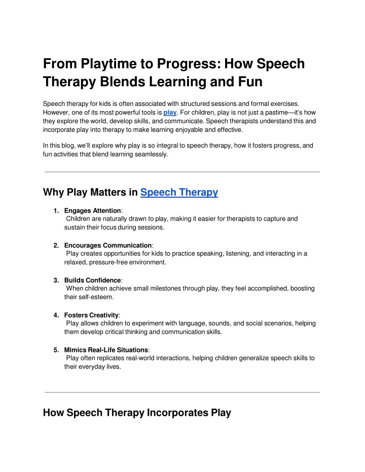 from playtime to progress how speech therapy blends learning and fun