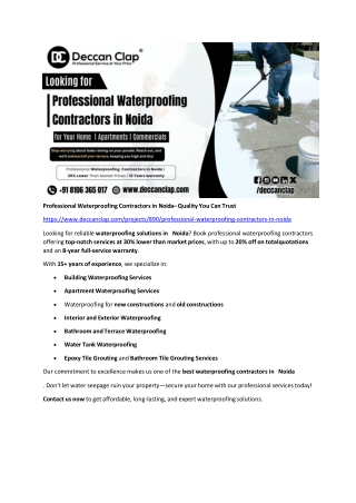 Professional Waterproofing Contractors in Noida