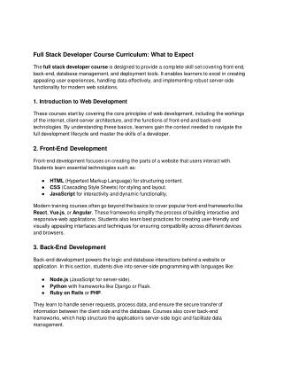 full stack developer course curriculum what
