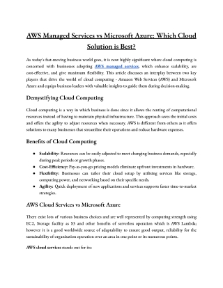 AWS Managed Services vs Microsoft Azure: Which Cloud Solution is Best?