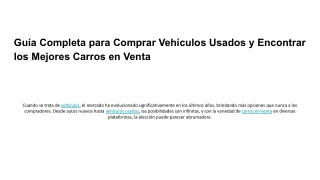 Guía Completa para Comprar Vehículos Usados y Encontrar los Mejores Carros en Venta