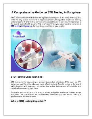 A Comprehensive Guide on STD Testing in Bangalore