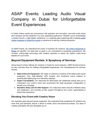 ASAP Events_Leading Audio Visual Company in Dubai for Unforgettable Event Experiences
