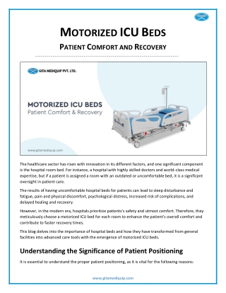 Motorized ICU Beds for Patient Comfort and Recovery