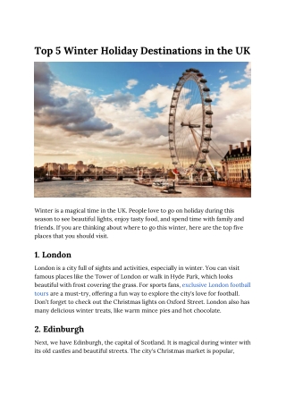 Top 5 Winter Holiday Destinations in the UK