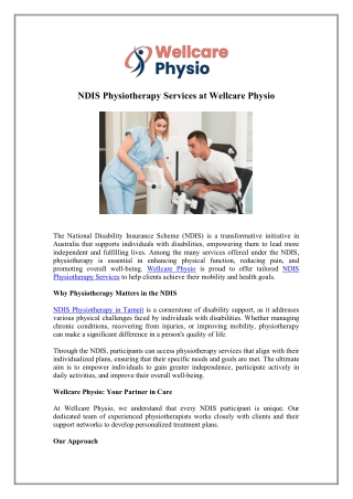 Explore NDIS Physiotherapy Services - Wellcare Physio