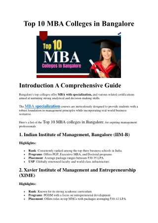 Top 10 MBA Colleges in Bangalore