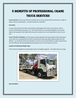 5 Benefits of Professional Crane Truck Services