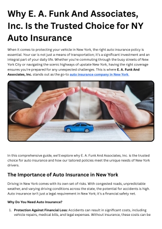 Why E. A. Funk And Associates, Inc. Is the Trusted Choice for NY Auto Insurance