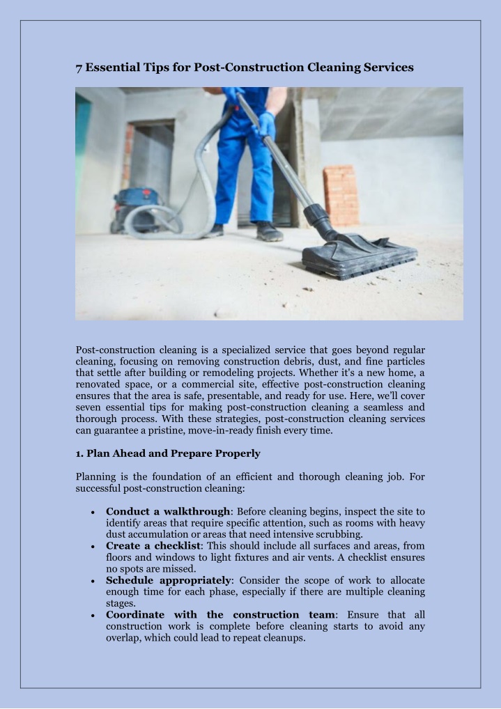 7 essential tips for post construction cleaning