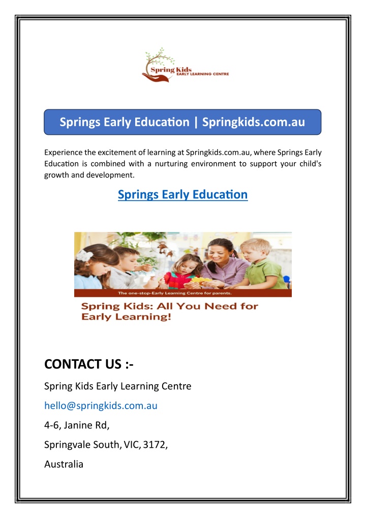 springs early education springkids com au