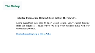 Startup Fundraising Help In Silicon Valley  Thevalley.live