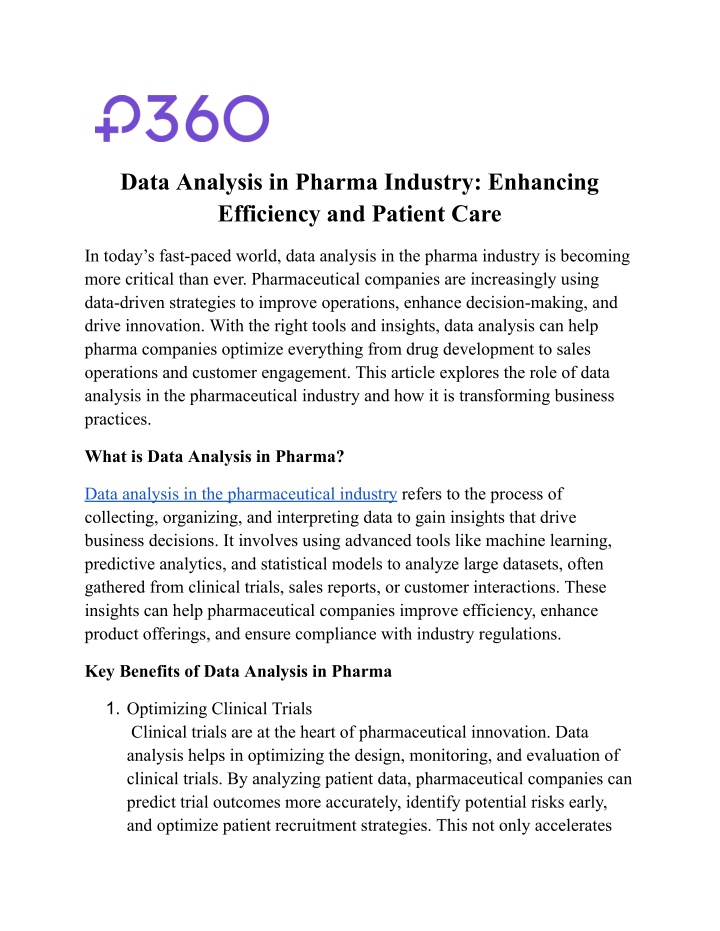 data analysis in pharma industry enhancing