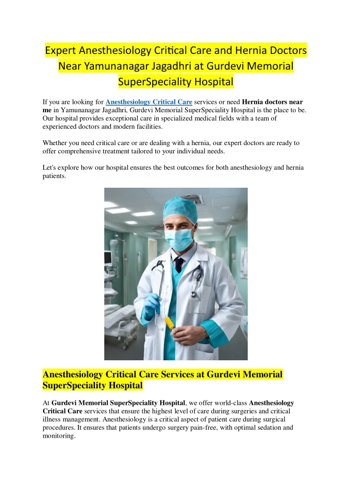 expert anesthesiology critical care and hernia