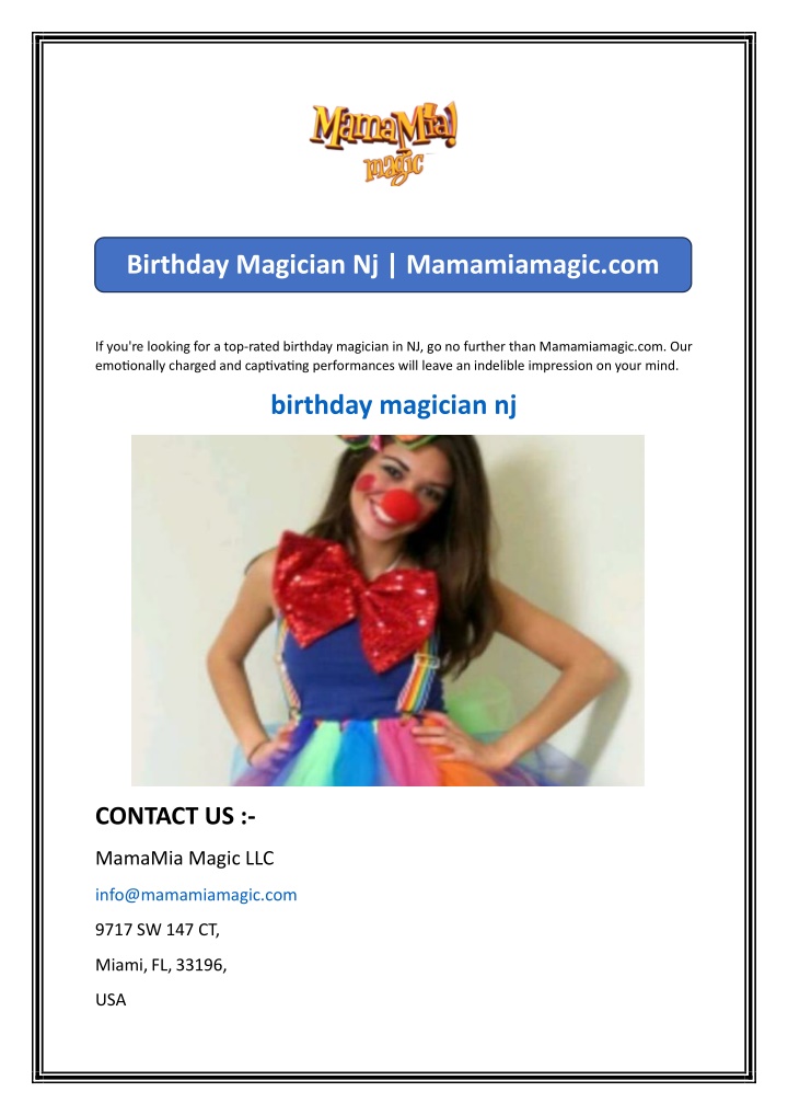 birthday magician nj mamamiamagic com