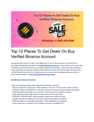 Top 12 Places To Get Deals On Buy Verified Binance Account