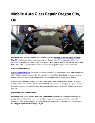 Mobile Auto Glass Repair Oregon City OR