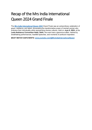 Recap of the Mrs India International Queen 2024 Grand Finale