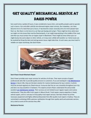 Get Quality Mechanical Service at Daris Power