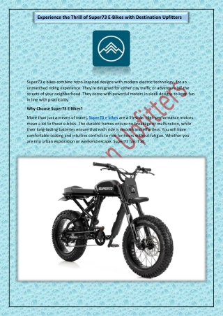 Experience the Thrill of Super73 E-Bikes with Destination Upfitters