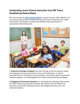 Outstanding Junior School Instruction from BR Tutors Establishing Robust Bases
