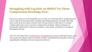 Struggling with Leg Pain on Shifts Try These Compression Stockings Now