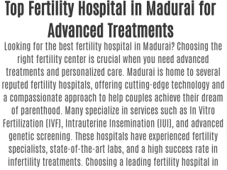 Top Fertility Hospital in Madurai for Advanced Treatments