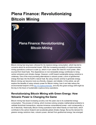 plena finance revolutionizing bitcoin mining