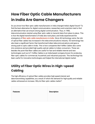 Fiber Optic Cable Manufacturers in India | Foliflex Cables