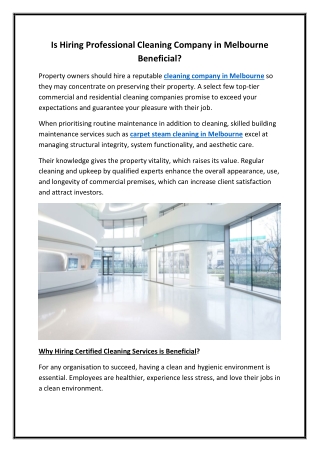 Is Hiring Professional Cleaning Company in Melbourne Beneficial