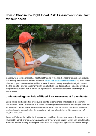 How to Choose the Right Flood Risk Assessment Consultant for Your Needs