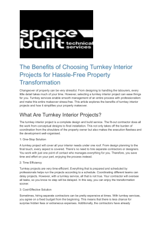 The Benefits of Choosing Turnkey Interior Projects for Hassle-Free Property Transformation