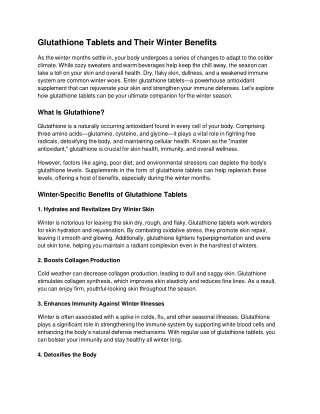 Glutathione Tablets and Their Winter Benefits_