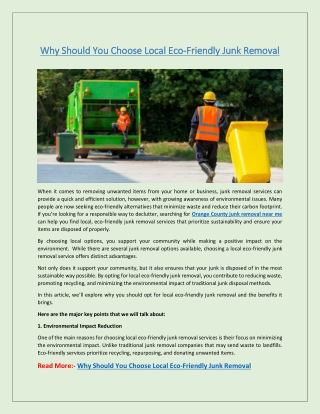 Why Should You Choose Local Eco-Friendly Junk Removal