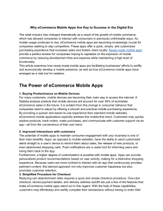 Why eCommerce Mobile Apps Are Key to Success in the Digital Era