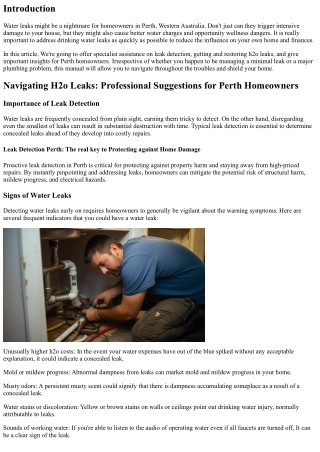 Navigating Drinking water Leaks: Professional Tips for Perth Homeowners