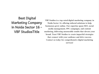 : Best Digital Marketing Company in Noida Sector 16 - VBF Studios