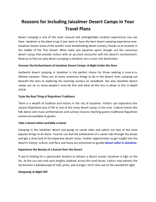 Desert Safari In Jaisalmer - Queen of Thar Desert Camp
