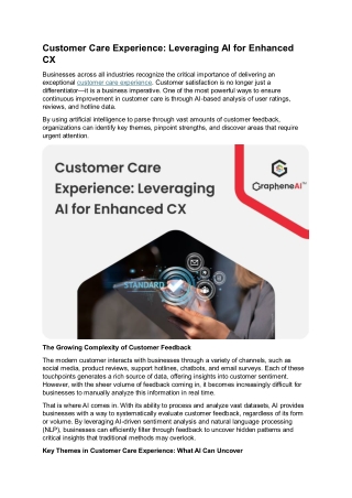Customer Care Experience: Leveraging AI for Enhanced CX