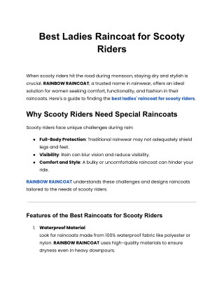 Best Ladies Raincoat for Scooty Riders