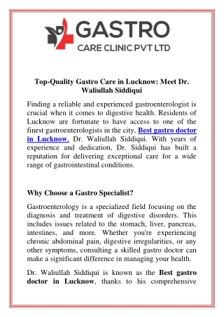 Top-Quality Gastro Care in Lucknow Meet Dr. Waliullah Siddiqui