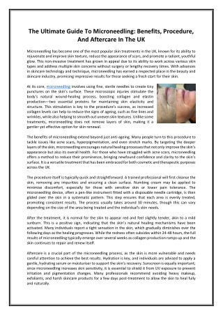 The Ultimate Guide To Microneedling - Benefits, Procedure, And Aftercare In The UK