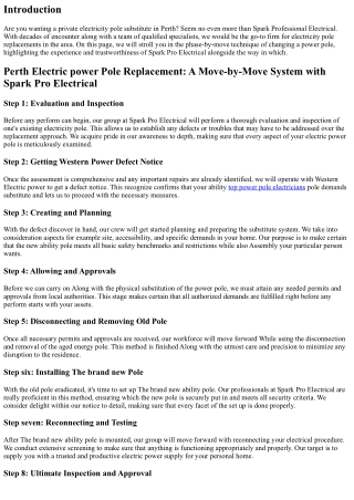 Perth Electricity Pole Alternative: A Stage-by-Action Process with Spark Pro Ele