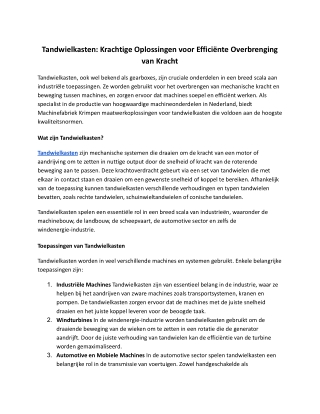 Tandwielkasten_ Krachtige Oplossingen voor Efficiënte Overbrenging van Kracht