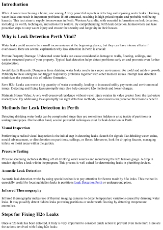 Perth Leak Detection: What Each and every Homeowner Ought to Know