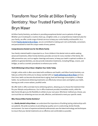Transform Your Smile at Dillon Family Dentistry_ Your Trusted Family Dental in Bryn Mawr