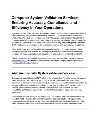 computer system validation services ensuring