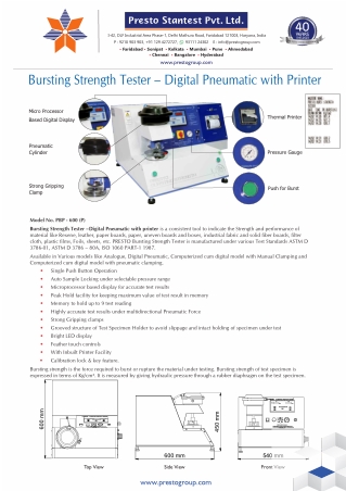 Bursting Strength Tester – Pneumatic Digital with Printer